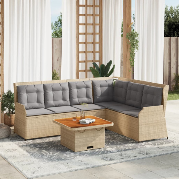 Conjunto de móveis de jardim 5 pcs com almofadas de rattan sintético bege D