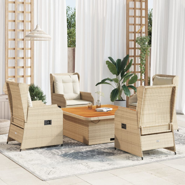 Set muebles de jardín 5 pzas con cojines ratán sintético beige D