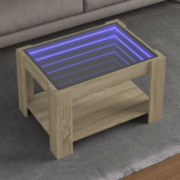 Mesa de centro y LED madera ingeniería roble Sonoma 73x53x45 cm D