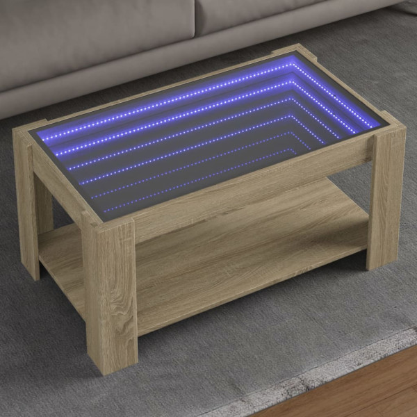 Mesa de centro y LED madera ingeniería roble Sonoma 93x53x45 cm D