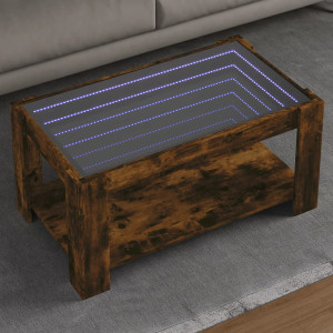 Mesa de centro y LED madera ingeniería roble ahumado 93x53x45cm D