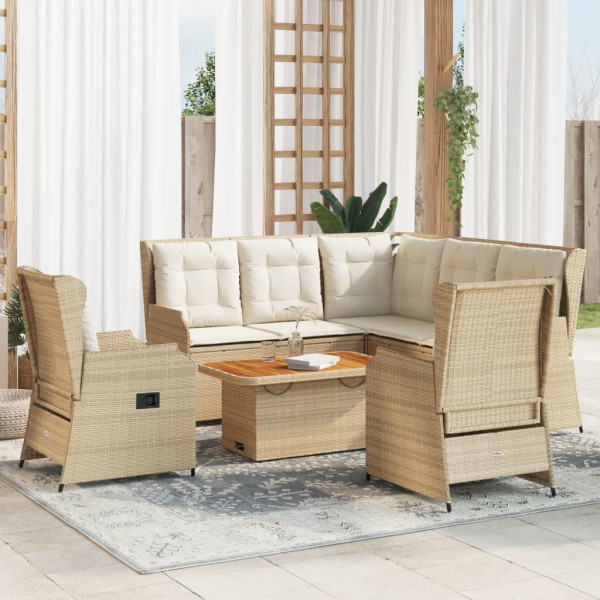 Móveis de jardim conjunto com almofadas 6 pcs bege sintético rattan D