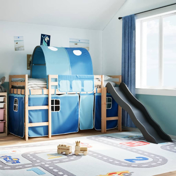 Cama alta para niños con túnel madera pino azul 80x200 cm D