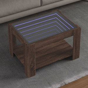 Mesa de centro y LED madera ingeniería marrón roble 73x53x45 cm D