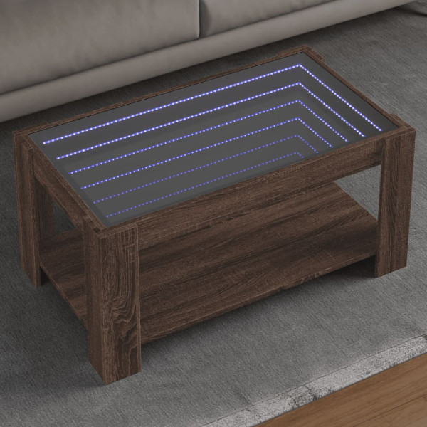 Mesa de centro y LED madera ingeniería marrón roble 93x53x45 cm D