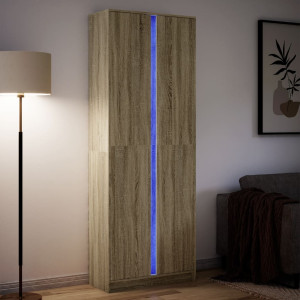 Aparador con LED madera ingeniería roble Sonoma 74x32.5x200 cm D