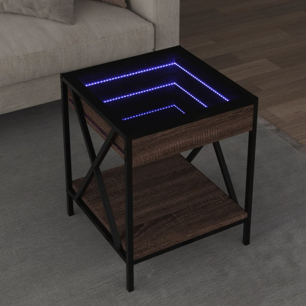 Mesa de centro con Infinity LED marrón roble 40x40x49 cm D