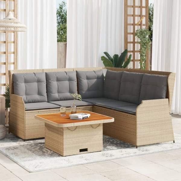 Set muebles de jardín 4 piezas y cojines ratán sintético beige D