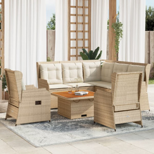 Set de muebles jardín con cojines 6 pzas ratán sintético beige D