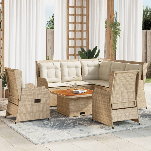 Móveis de jardim conjunto com almofadas 6 pcs bege sintético rattan D