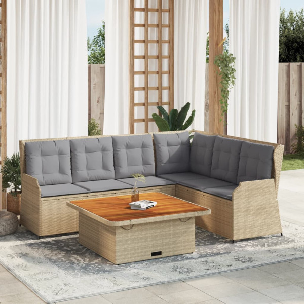 Conjunto de móveis de jardim 5 pcs com almofadas de rattan sintético bege D