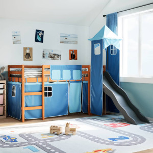 Cama alta para niños con torre madera pino azul 80x200 cm D