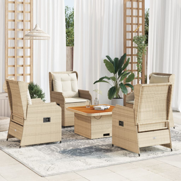 Set muebles de jardín 5 pzas con cojines ratán sintético beige D