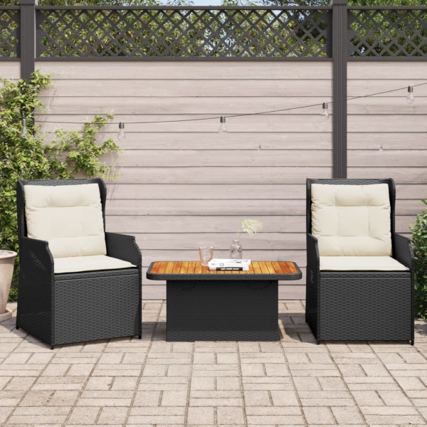 Conjunto de móveis de jardim 3 pcs e almofadas preto sintético rattan D