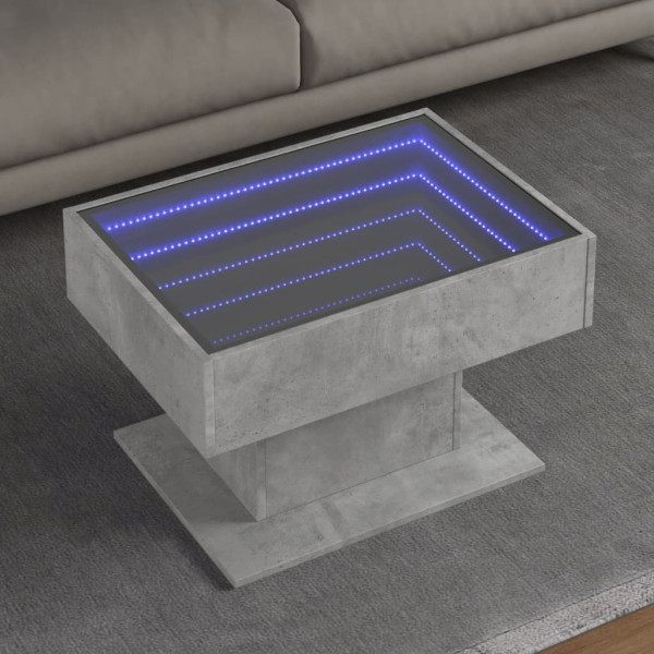 Mesa de centro y LED madera ingeniería gris hormigón 70x50x45cm D