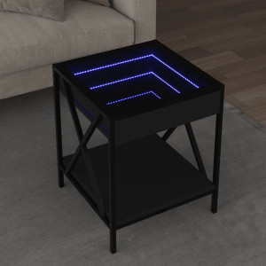 Mesa de noite com Infinity LED preto 40x40x49 cm D