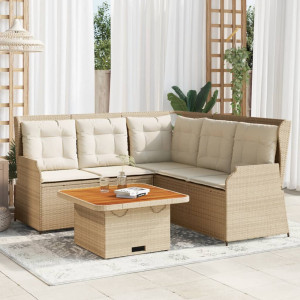 Set muebles de jardín 4 piezas y cojines ratán sintético beige D