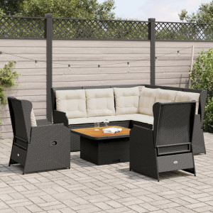 Set muebles de jardín 6 piezas y cojines ratán sintético negro D