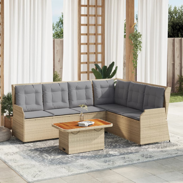 Set muebles de jardín 5 pzas con cojines ratán sintético beige D