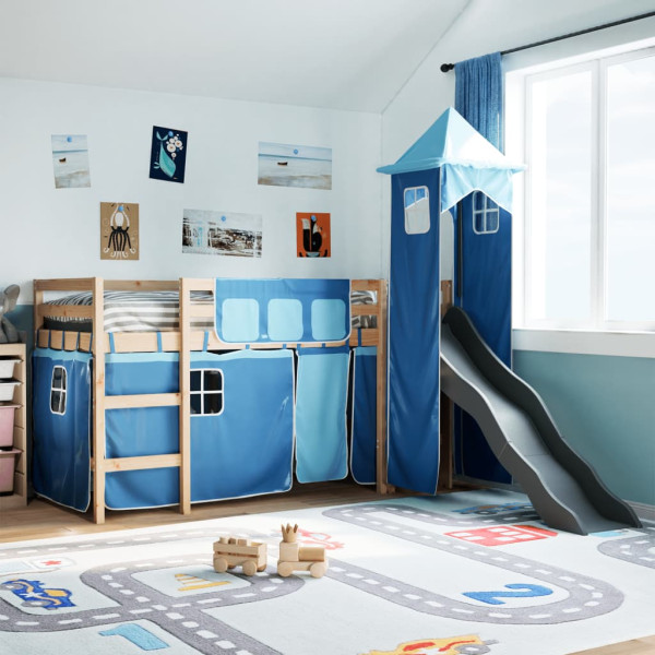 Cama alta para niños con torre madera pino azul 80x200 cm D