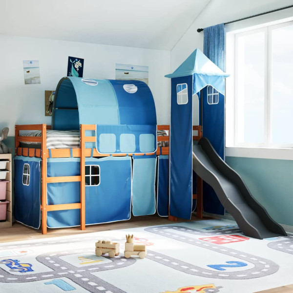 Cama alta para niños con torre madera pino azul 90x200 cm D