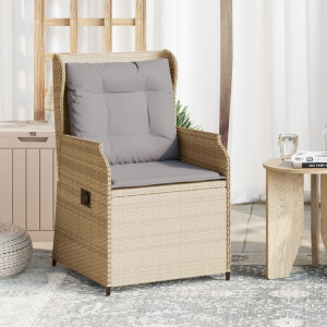 Sillones reclinables de jardín con cojines beige 2 uds ratán PE D