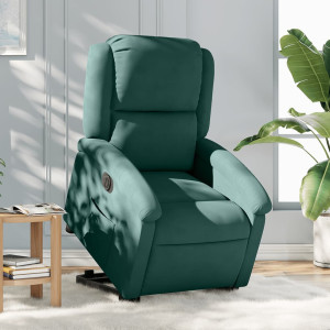 Sillón eléctrico reclinable elevable de terciopelo verde oscuro D