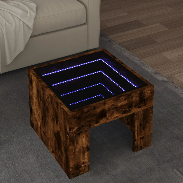 Mesa de centro con Infinity LED roble ahumado 40x40x30 cm D