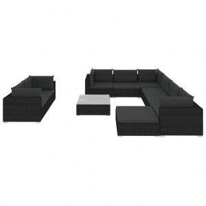 Set muebles de jardín 10 piezas y cojines ratán sintético negro D