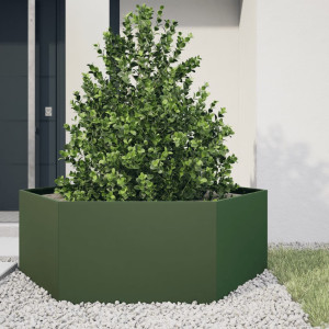 Jardinera hexagonal de acero verde oliva 138x120x45 cm D