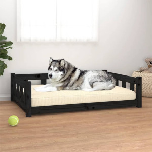 Cama para perros madera maciza de pino negro 105.5x75.5x28 cm D