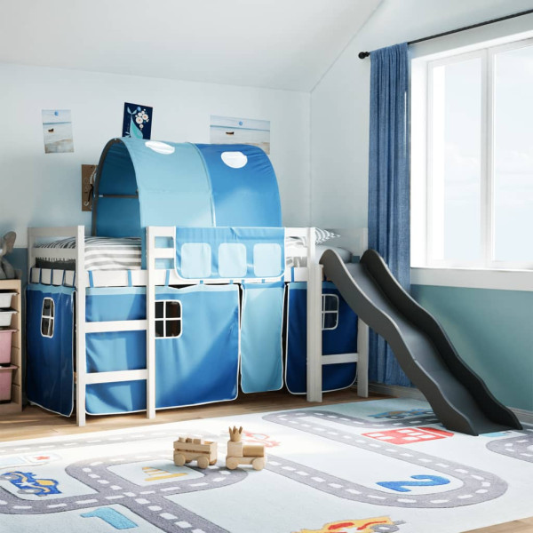 Cama alta para niños con túnel madera pino azul 90x200 cm D