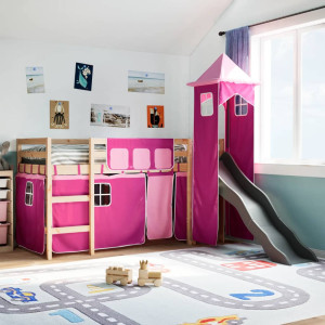 Cama alta para niños con torre madera pino rosa 90x200 cm D