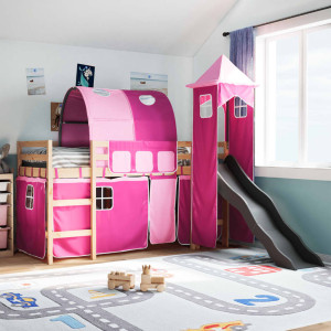 Cama alta para niños con torre madera pino rosa 90x190 cm D