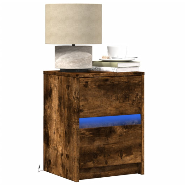 Nightstand luzes LED 2 pcs engenharia de madeira carvalho fumado D