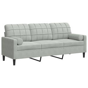 Sofá de 3 plazas con cojines terciopelo gris claro 180 cm D