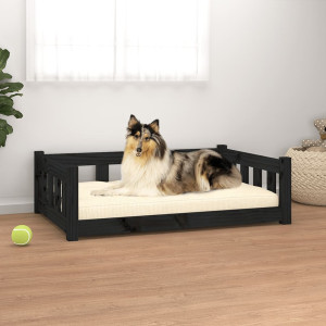 Cama para cães madeira maciça de pinheiro preto 95.5x65.5x28 cm D