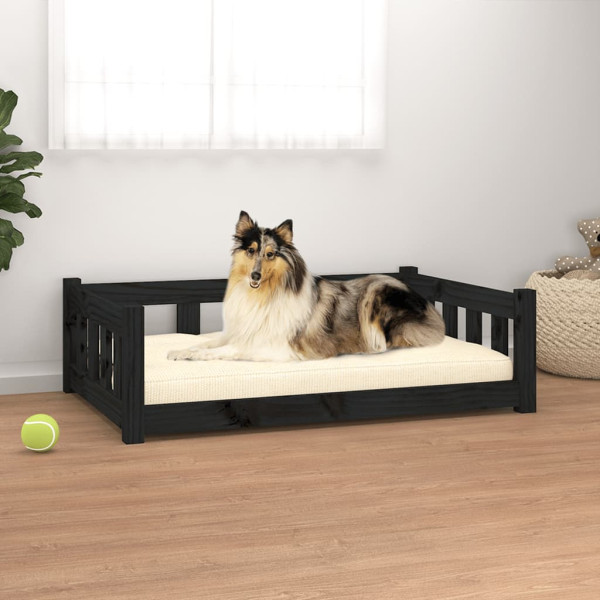 Cama para perros madera maciza de pino negro 95.5x65.5x28 cm D