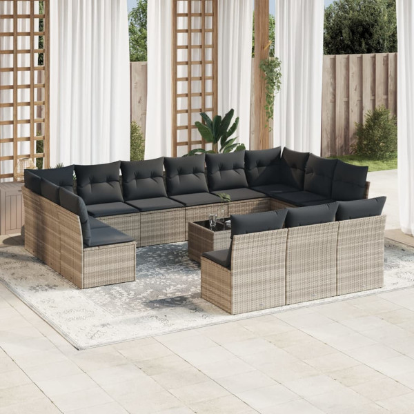 Conjunto de sofás de jardim 14 pzas com almofadas de rattan sintético cinza claro D