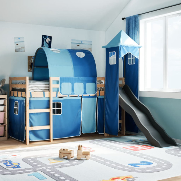 Cama alta para niños con torre madera pino azul 90x200 cm D