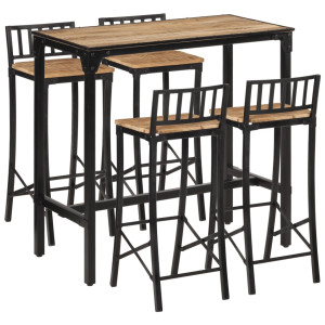 Conjunto de mesa alta e bancos 5 pcs manga de madeira maciça e metal D