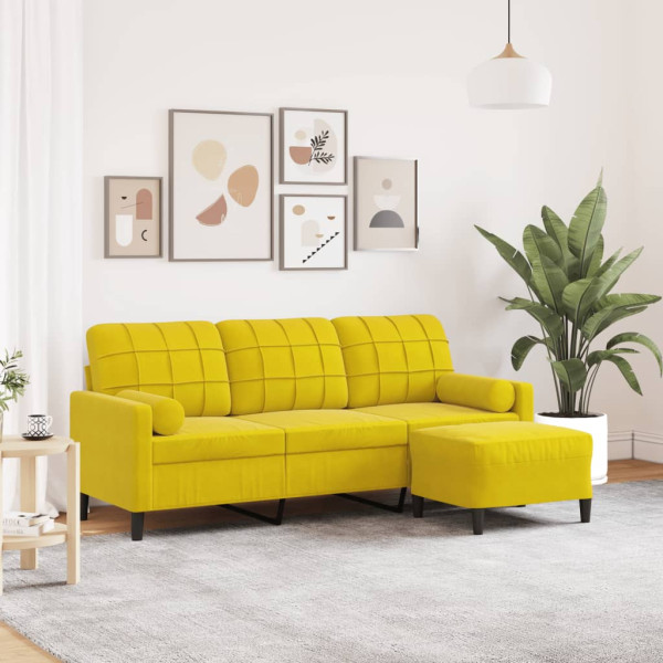 Sofá de 3 lugares com banco de veludo amarelo 180 cm D