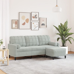 Sofá de 3 plazas con taburete de terciopelo gris claro 180 cm D