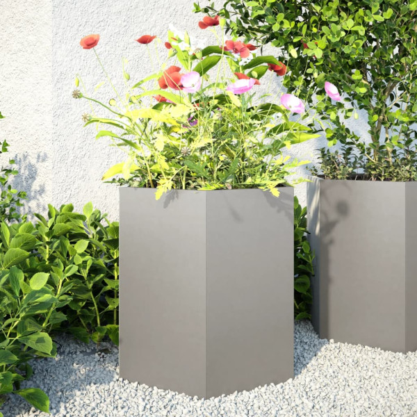 Jardinera hexagonal 2 uds acero inoxidable 46x40x45 cm D