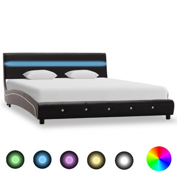 Estructura de cama con LED de cuero sintético negro 140x200 cm D