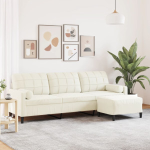 Sofá de 3 plazas con taburete de terciopelo crema 210 cm D