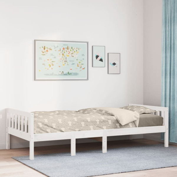 Cama para crianças sem colchão de madeira maciça de pinheiro branco 75x190 cm D