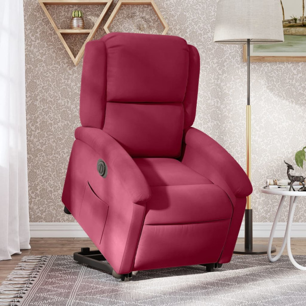 Sillón eléctrico reclinable elevable de terciopelo rojo tinto D