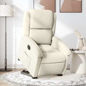 Sillón eléctrico reclinable elevable de terciopelo crema D