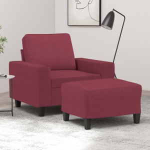 Sillón con taburete tela rojo tinto 60 cm D